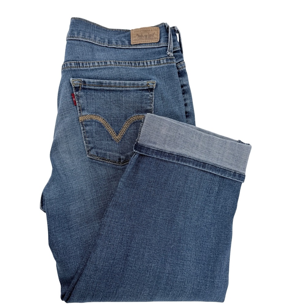 Levi's 515 Capri Jeans Women 4 Blue Stretch Medium Wash Cuffed Denim